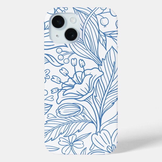 Blue Line Art Floral Mediterranean Botanical  Case-Mate iPhone Case (Back)
