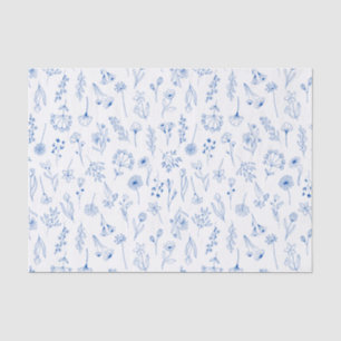 Blue Line Art Mixed Garden Sketch Flowers Tissue Paper