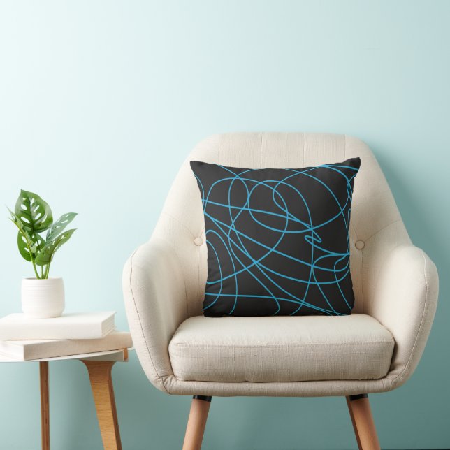 Blue Line Art on Black  Cushion (Chair)