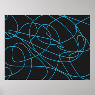 Blue Line Art on Black Poster