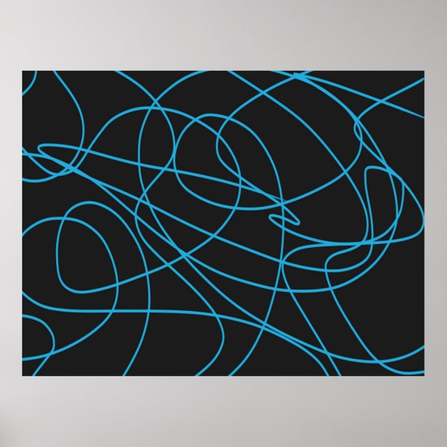 Blue Line Art on Black Poster (Front)