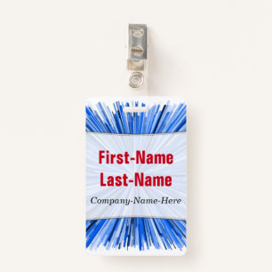 Blue Line Burst Pattern; Personalised Name Badge ID Badge
