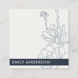 BLUE LINE DRAWING DESERT CACTI SUCCULENT FOLIAGE SQUARE BUSINESS CARD