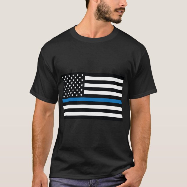 Blue line flag, American flag with blue stripe T-Shirt (Front)