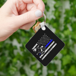 Blue Line Flag K-9 Labrador Retriever Police Dog Key Ring