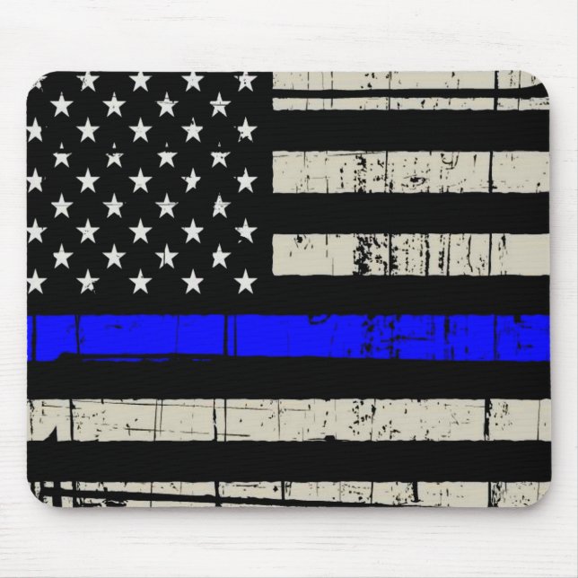 Blue Line Flag Poilice Support American USA Mouse Mat (Front)