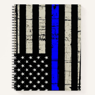 Blue Line Flag Poilice Support American USA Notebook