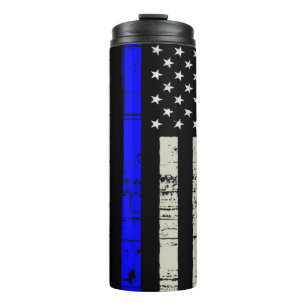 Blue Line Flag Poilice Support American USA Thermal Tumbler