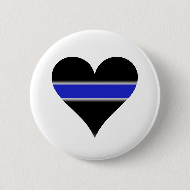 Blue line heart 6 cm round badge (Front)