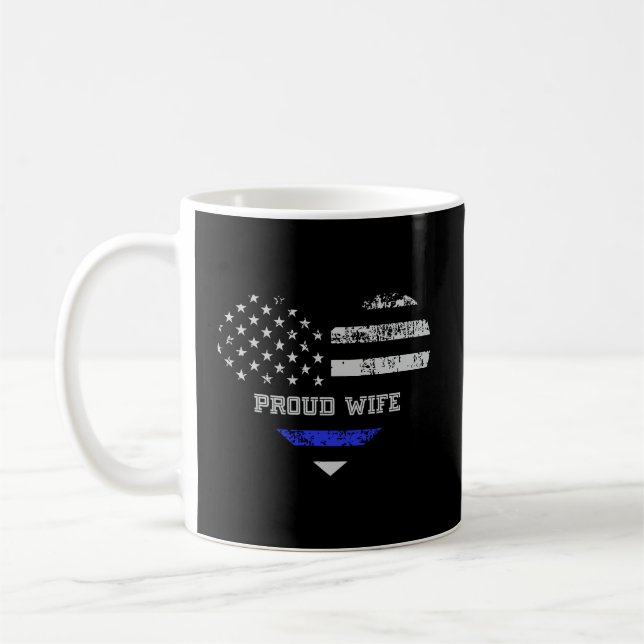 Blue Line Heart Design Wife Of Police Proud Usa Coffee Mug (Left)