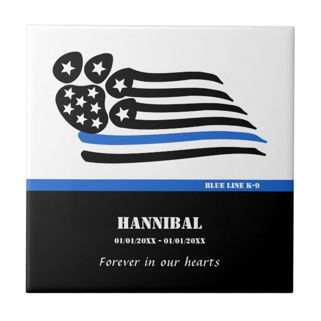 Blue Line K-9 Officer Personalised Memorial Tile (Front)