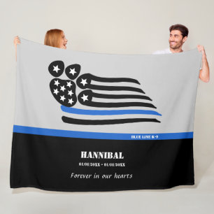 Blue Line K-9 Police Dog Personalized Memorial Fleece Blanket