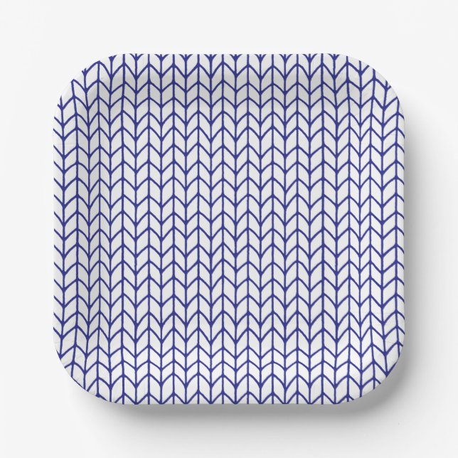 BLUE LINE KNIT 7" Square Paper Plates (Front)