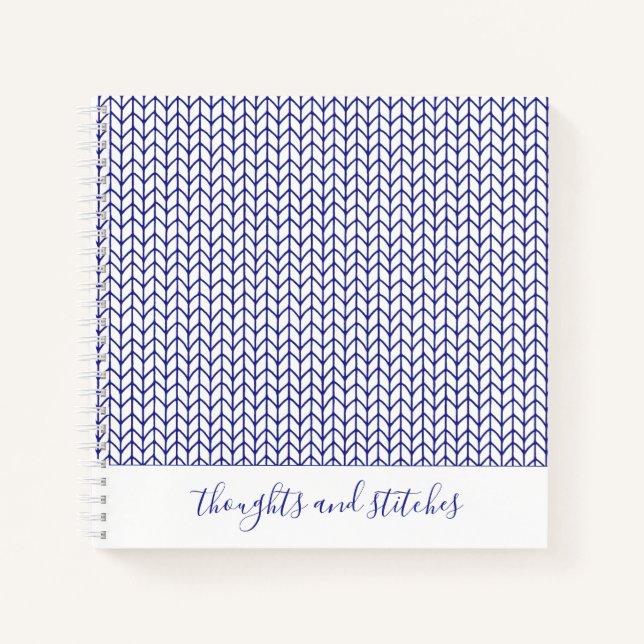 BLUE LINE KNIT 8.5x8.5 Spiral Notebook + Text (Front)