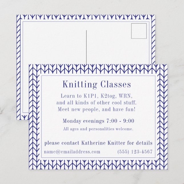 BLUE LINE KNIT "Knitting Classes" Postcard  (Front/Back)