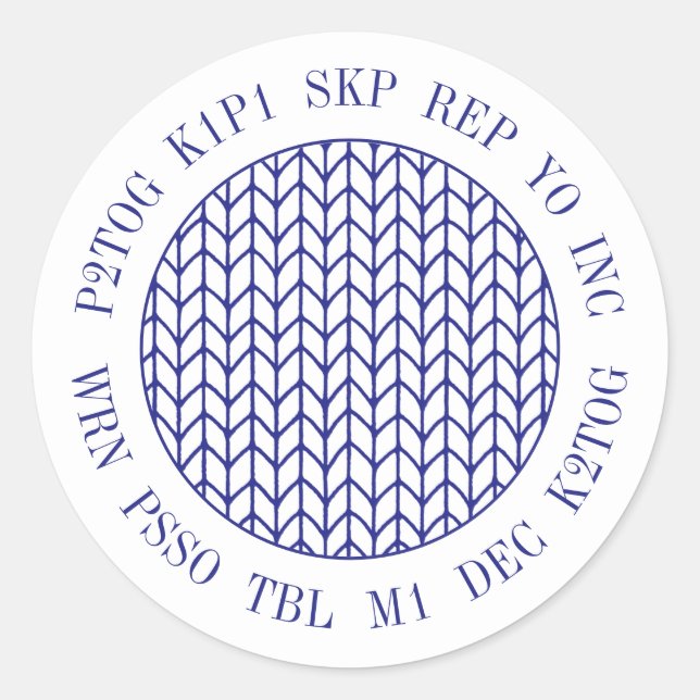 BLUE LINE KNIT Knitting Words Small Round Stickers (Front)