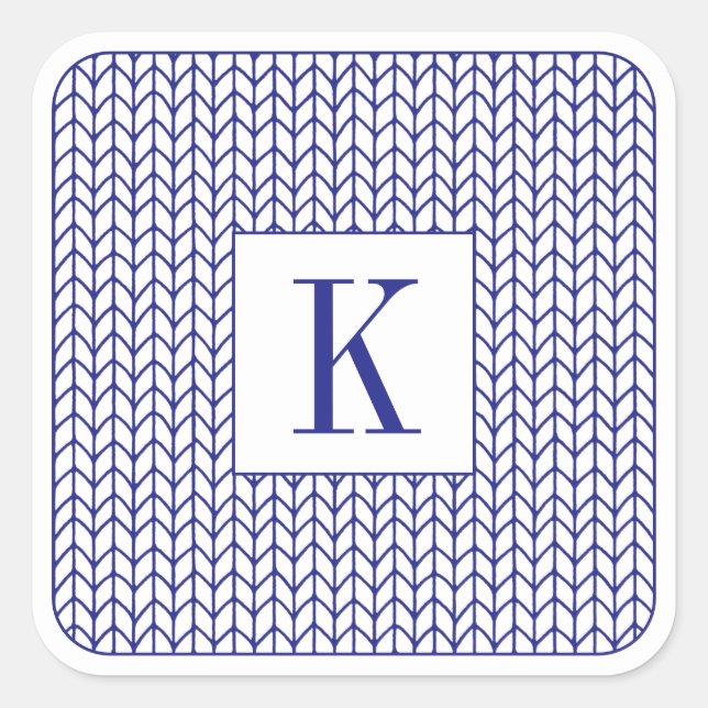 BLUE LINE KNIT Large Square Stickers + Initial (Front)