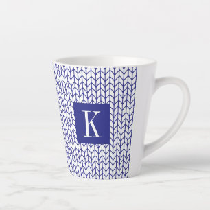 BLUE LINE KNIT Latte Mug + Initial II