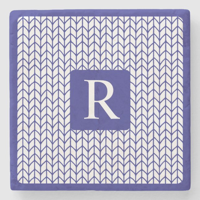 BLUE LINE KNIT Marble Stone Coaster + Initial II (Front)