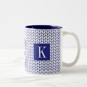 BLUE LINE KNIT Navy Two-Tone Mug + Initial II