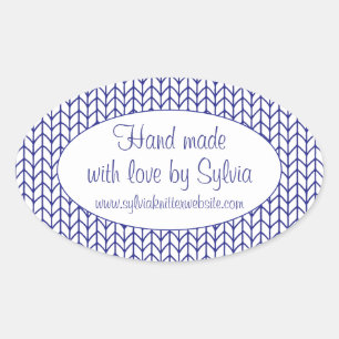 BLUE LINE KNIT Oval "Hand Made" Stickers