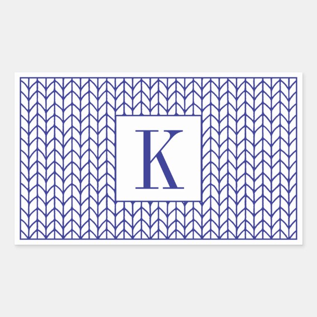 BLUE LINE KNIT Rectangle Stickers + Initial (Front)