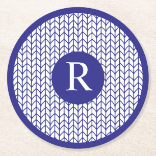 BLUE LINE KNIT Round Paper Coasters + Initial II