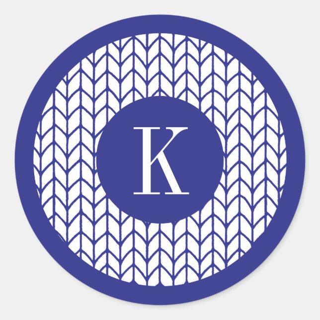 BLUE LINE KNIT Small Round Stickers + Initial II (Front)