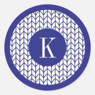 BLUE LINE KNIT Small Round Stickers + Initial II