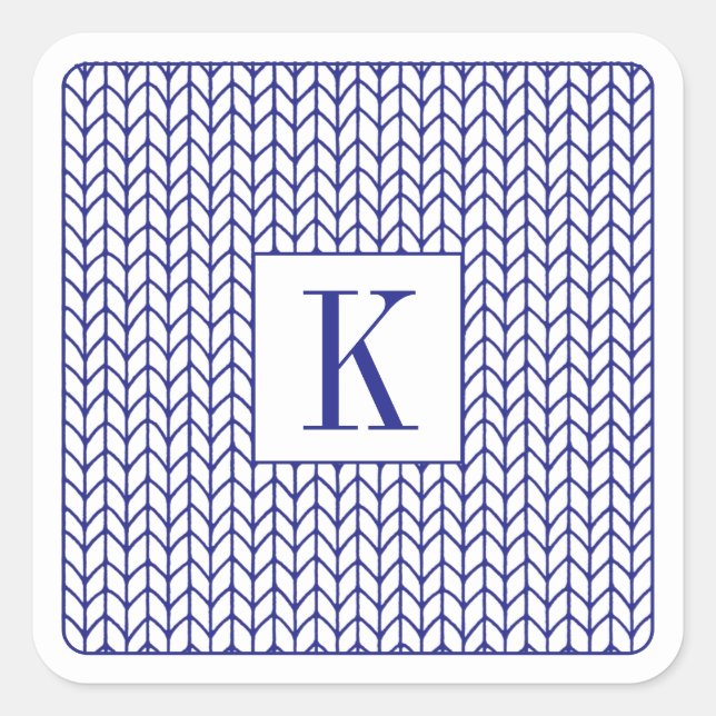 BLUE LINE KNIT Small Square Stickers + Initial (Front)