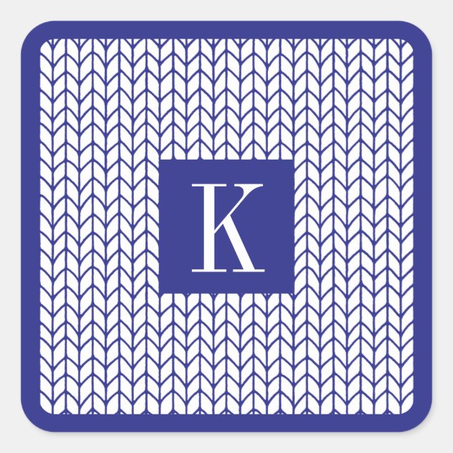 BLUE LINE KNIT Small Square Stickers + Initial II (Front)