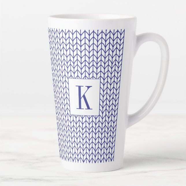 BLUE LINE KNIT Tall Latte Mug + Initial (Right)