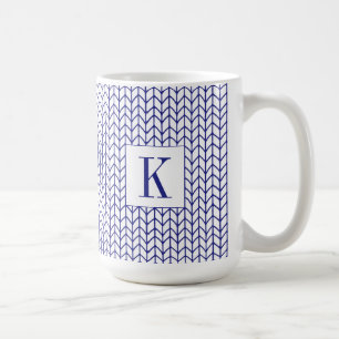 BLUE LINE KNIT Tall White Mug + Initial