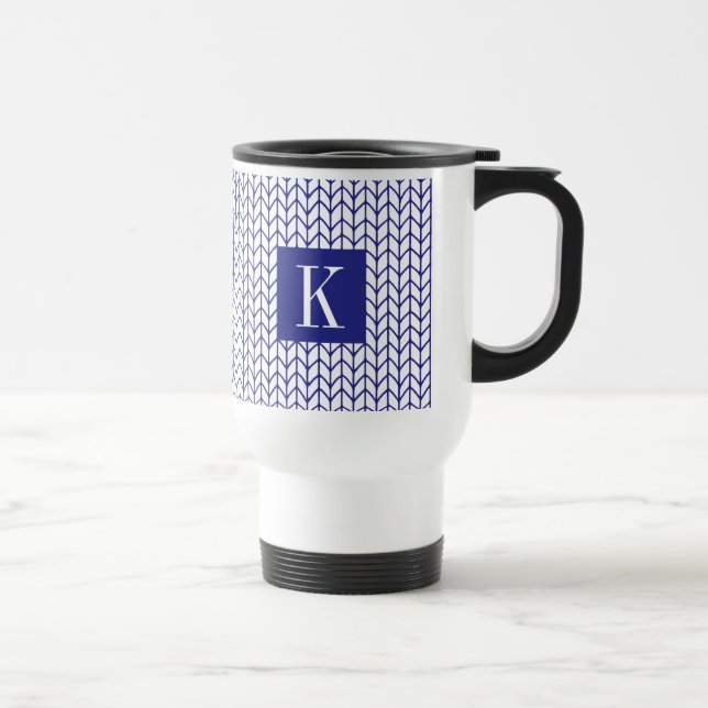 BLUE LINE KNIT Travel Mug + Initial II (Right)