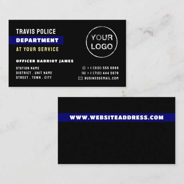 Blue Line & Logo, Police Officer, Law Enforcement Business Card (Front/Back)
