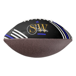 Blue Line & Monogrammed Name / Modern Signature American Football