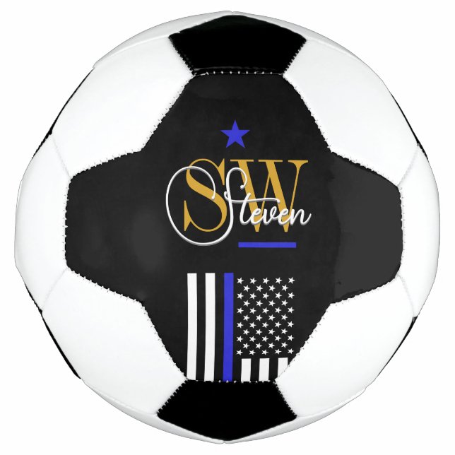 Blue Line & Monogrammed Name / Modern Signature Football (Front)