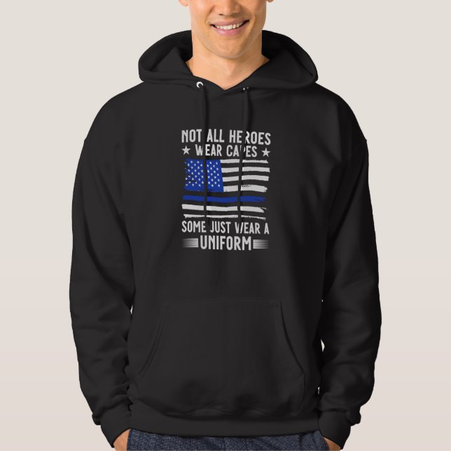 Blue Line Not All Heroes Wear Capes Police Officer Hoodie (Front)