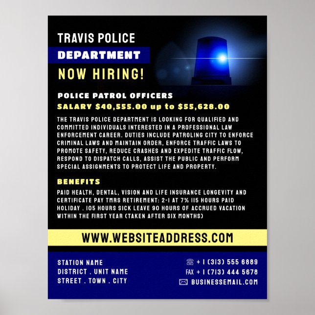 Blue Line & Siren, Police Officer Recruitment Poster (Front)