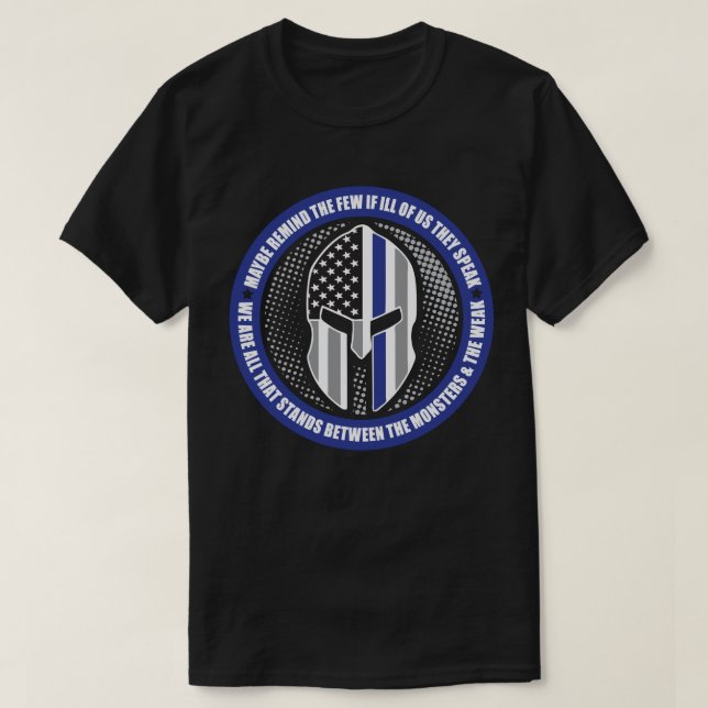 Blue Line Spartan Helmet T-Shirt (Design Front)