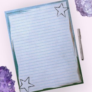 Blue Lined Paper Rustic Stars Chic Border Grunge Notepad