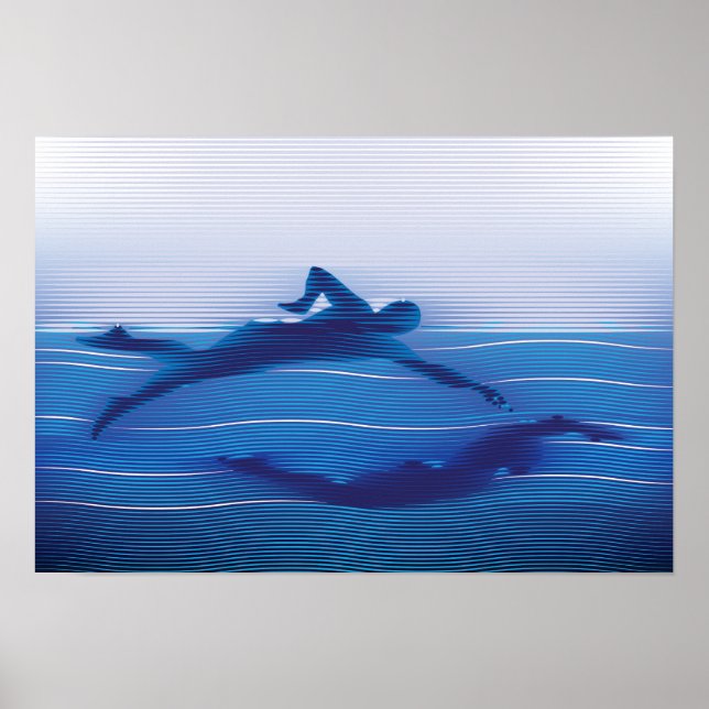 Blue Lined Swimmer Silhouettes Poster (Front)