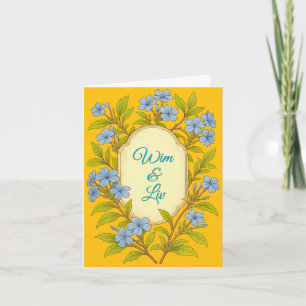 Blue linen rustic wedding in floral style invitation