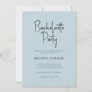 Blue Linen Simple Black Script Bachelorette Party Invitation
