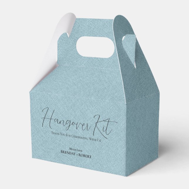 Blue linen Simple Script Hangover Recovery Kit Favour Box (Back Side)