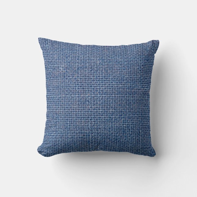 Blue linen texture closeup photo background. cushion (Front)