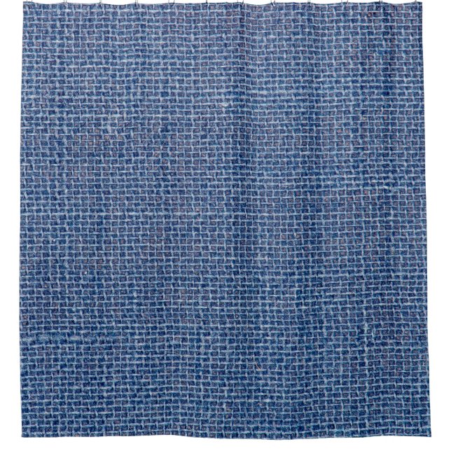 Blue linen texture closeup photo background. shower curtain (Front)