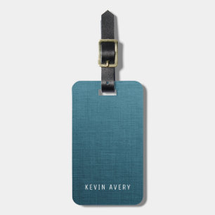 Blue Linen Texture Personalised Organic look Luggage Tag