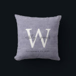 Blue Linen White Monogram Wedding Keepsake Cushion<br><div class="desc">Elegant wedding keepsake blue woven linen effect pillow with your text in dark grey chic handwritten script calligraphy. Simply add your names, monogram and wedding date. Great gift for a newlywed couple. Exclusively designed for you by Happy Dolphin Studio. If you need any help or matching products, please contact us...</div>