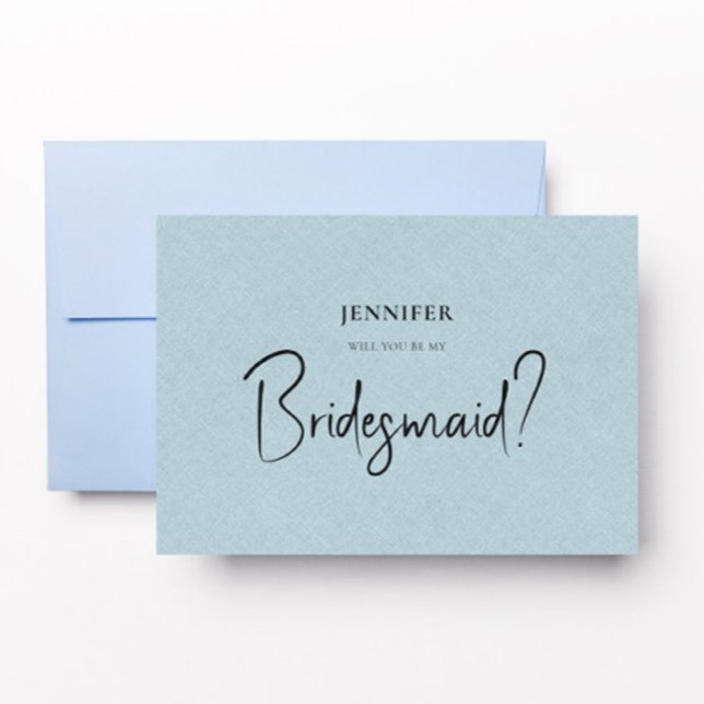 Blue Linen White Script Will You Be My Bridesmaid Invitation (Creator Uploaded)